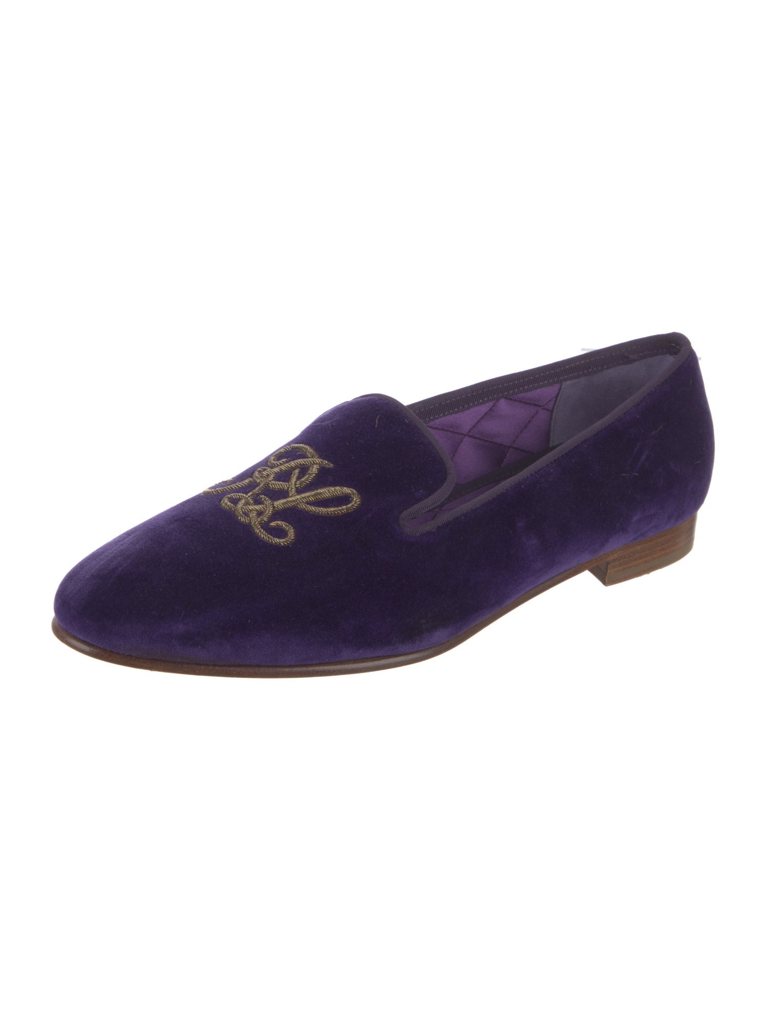 Ralph Lauren Purple Label Velvet Embroidered Accent Slippers
