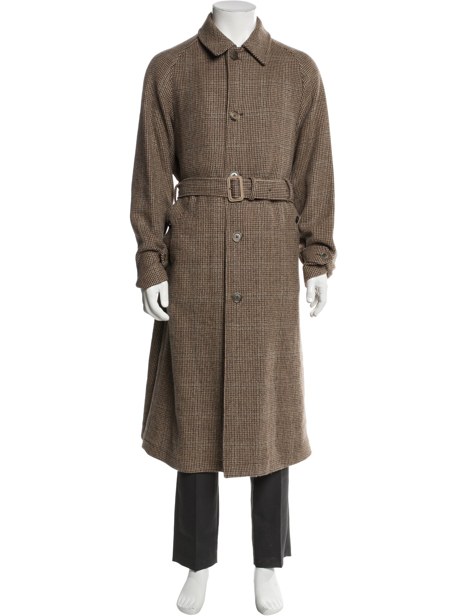 Ralph Lauren Purple Label Linen Houndstooth Print Trench Coat