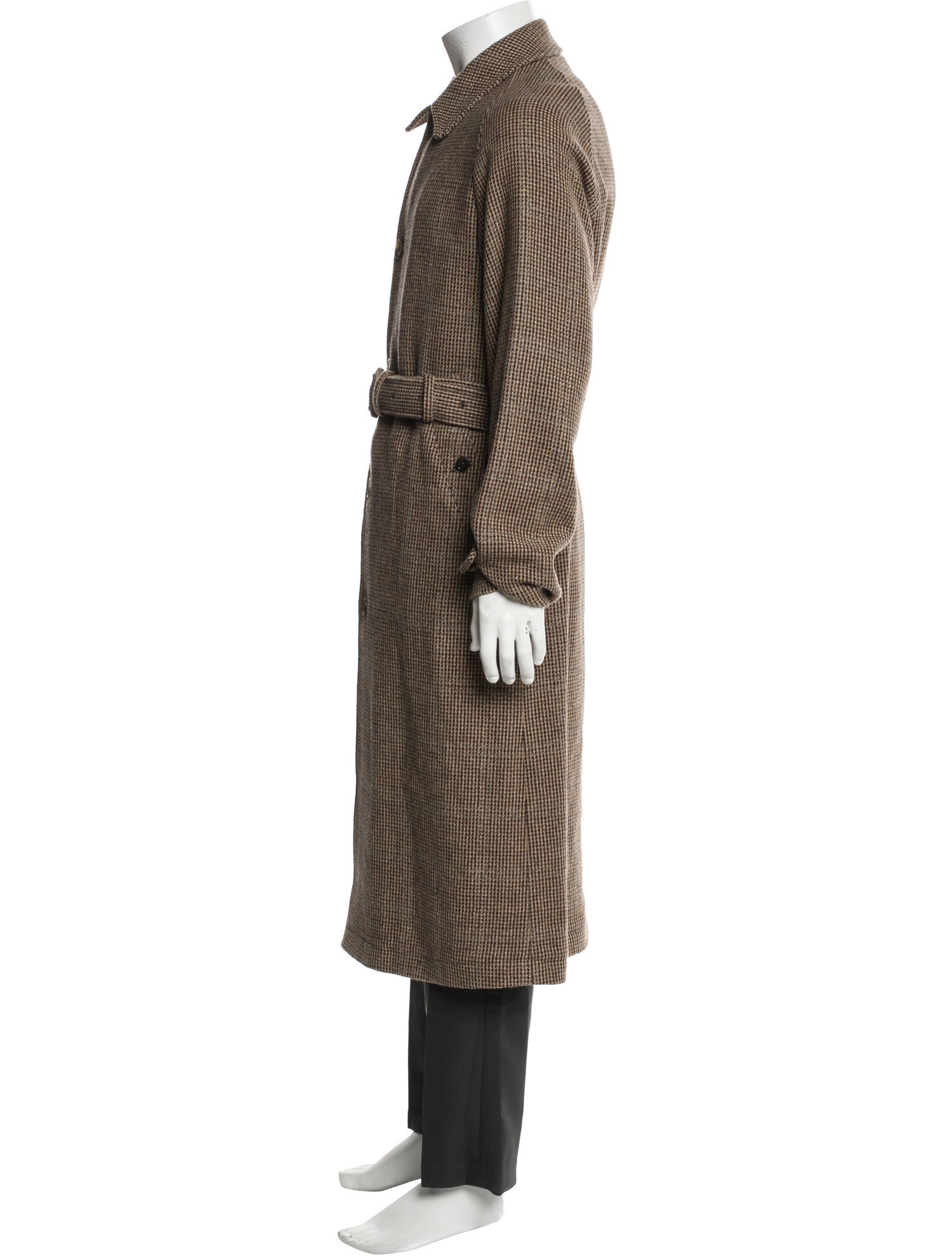 Ralph Lauren Purple Label Linen Houndstooth Print Trench Coat