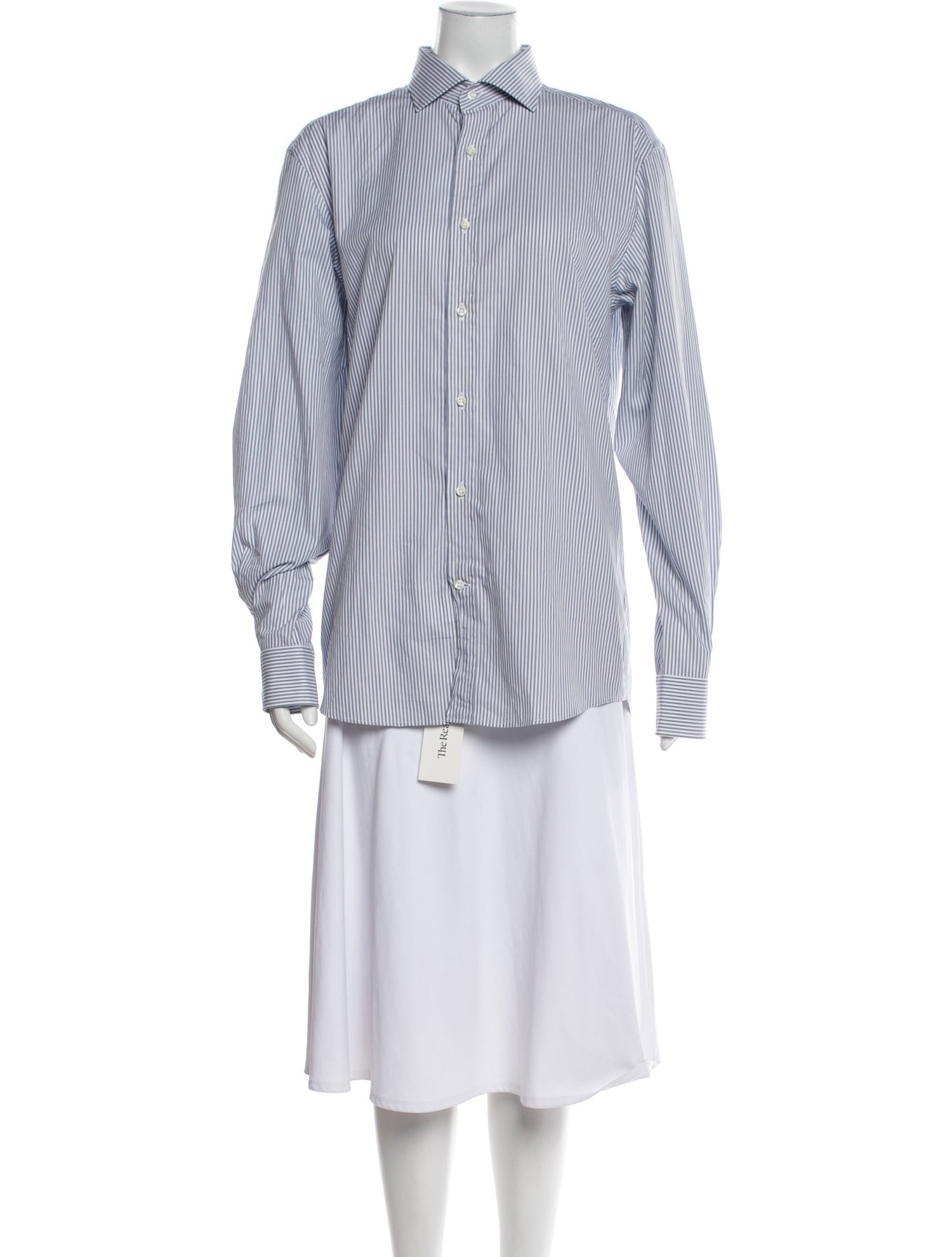 Ralph Lauren Purple Label Striped Mock Neck Button-Up Top