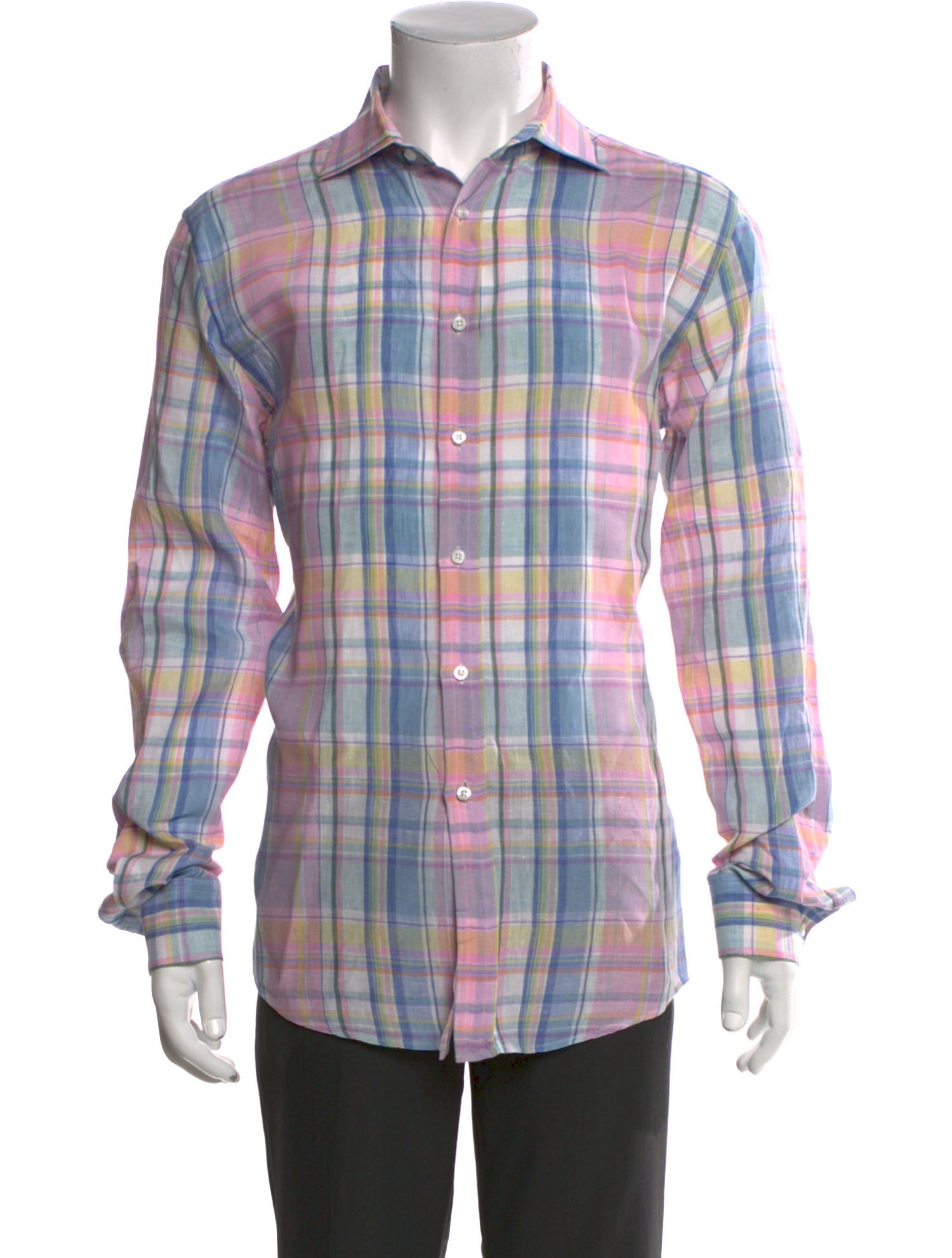 Ralph Lauren Purple Label Linen Plaid Print Shirt