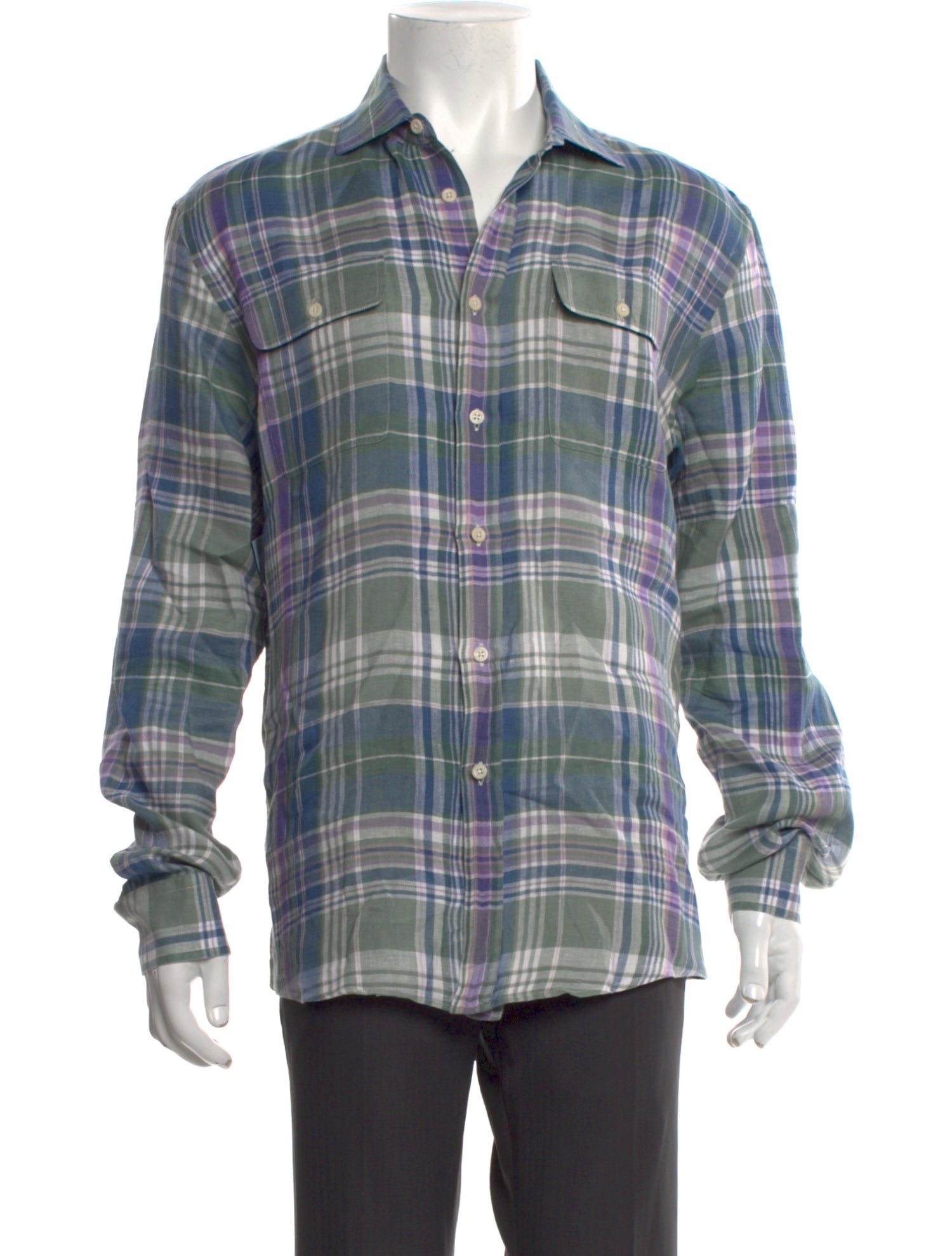 Ralph Lauren Purple Label Linen Plaid Print Shirt