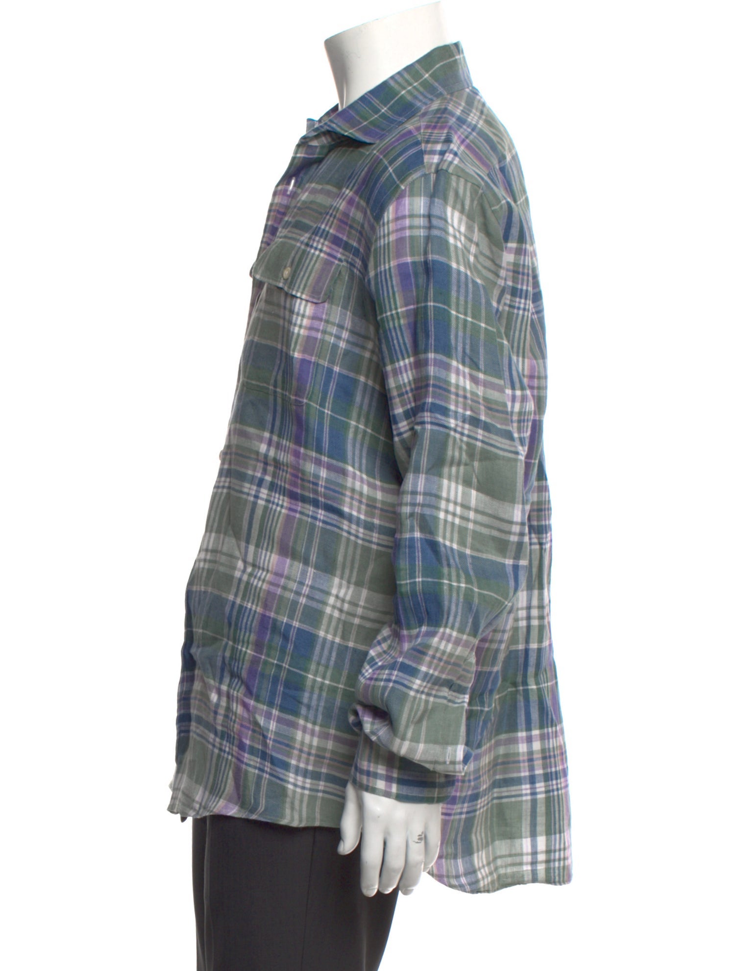 Ralph Lauren Purple Label Linen Plaid Print Shirt