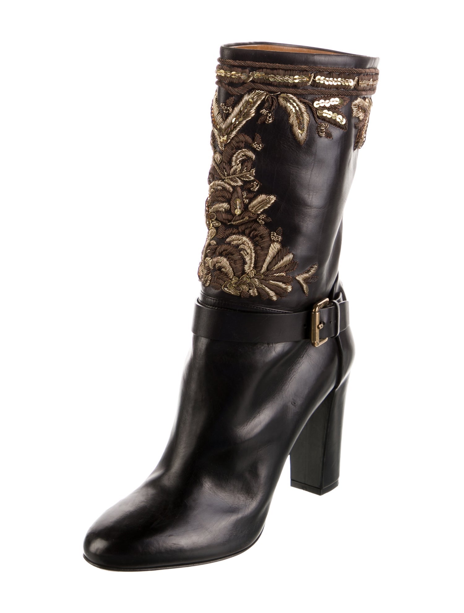 Ralph Lauren Purple Label Leather Graphic Print Boots