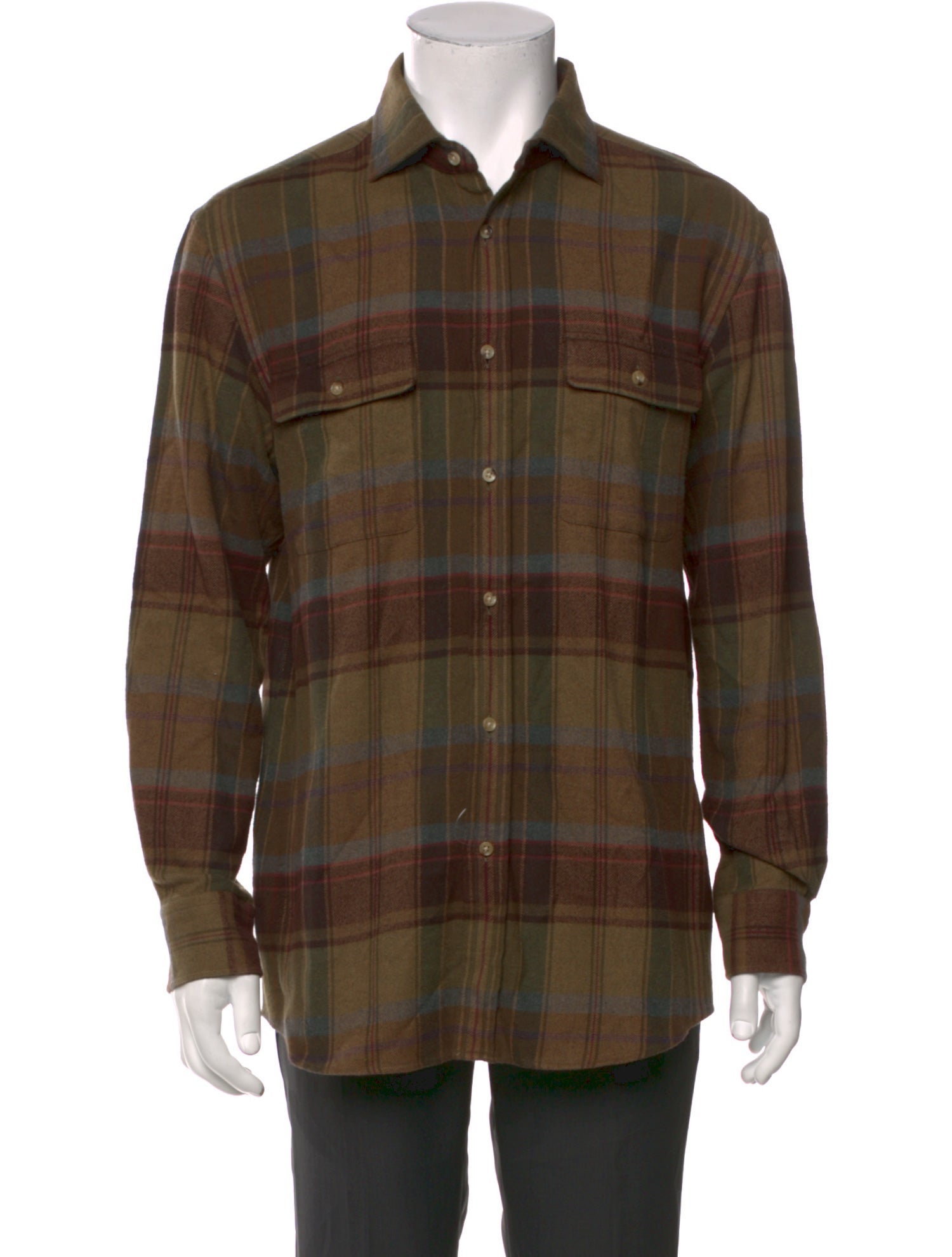 Ralph Lauren Purple Label Plaid Print Long Sleeve Western Shirt