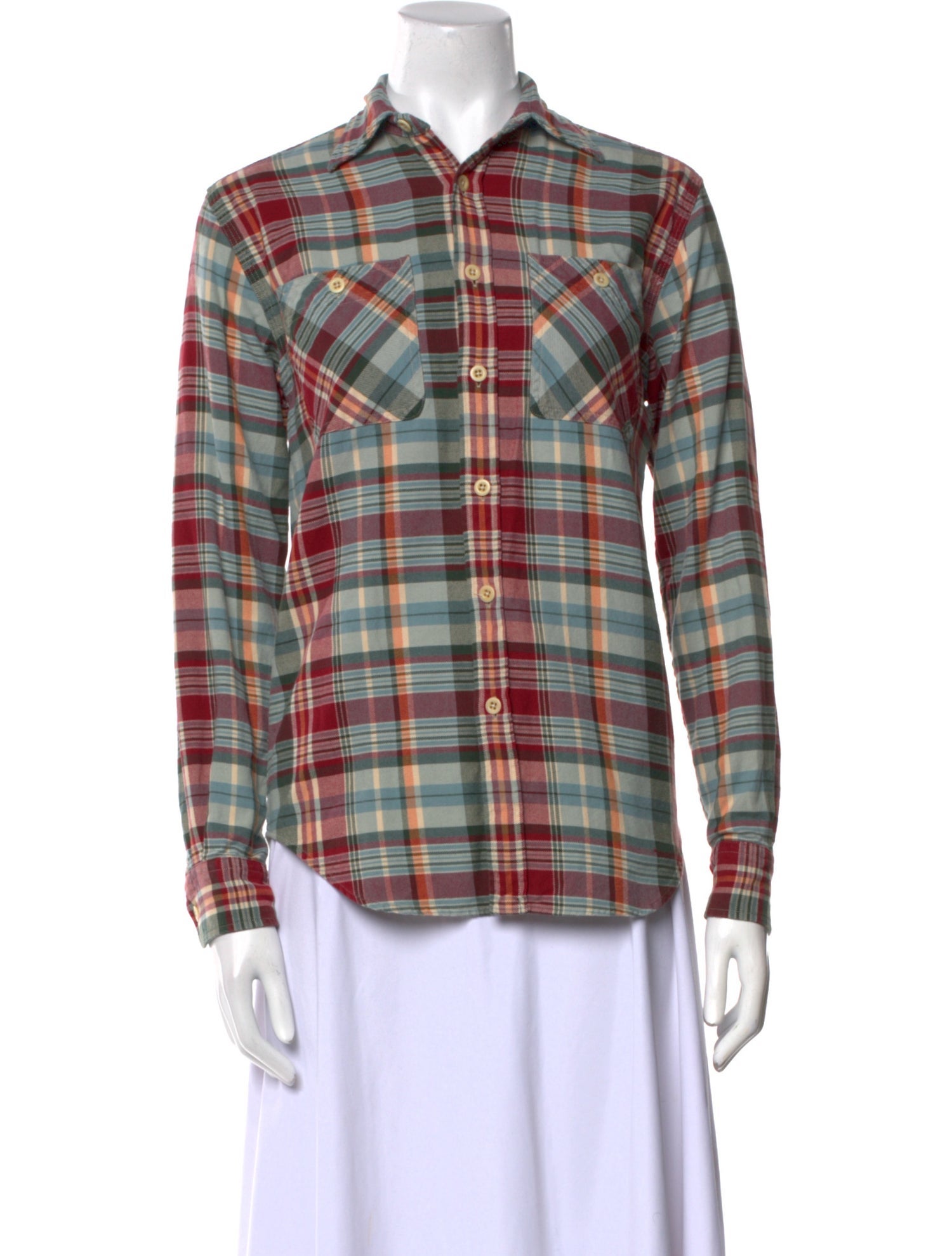 Ralph Lauren Purple Label Plaid Print Long Sleeve Button-Up Top