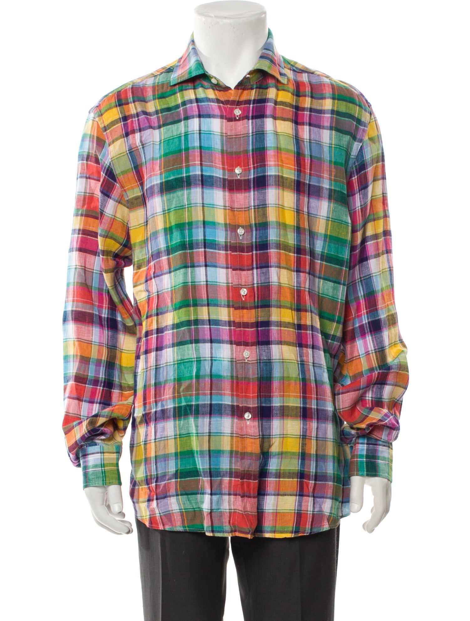 Ralph Lauren Purple Label Linen Plaid Print Shirt