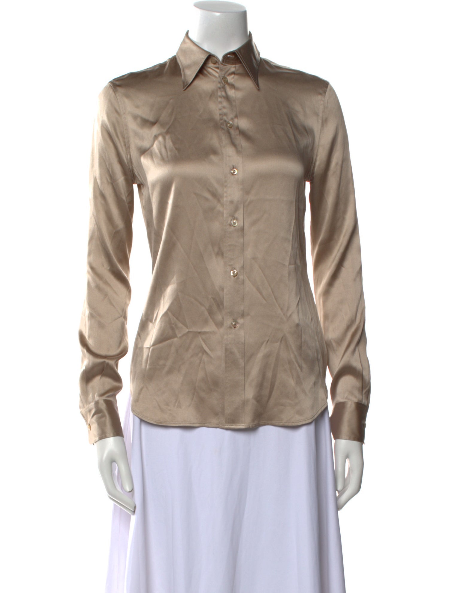 Ralph Lauren Purple Label Silk Long Sleeve Button-Up Top