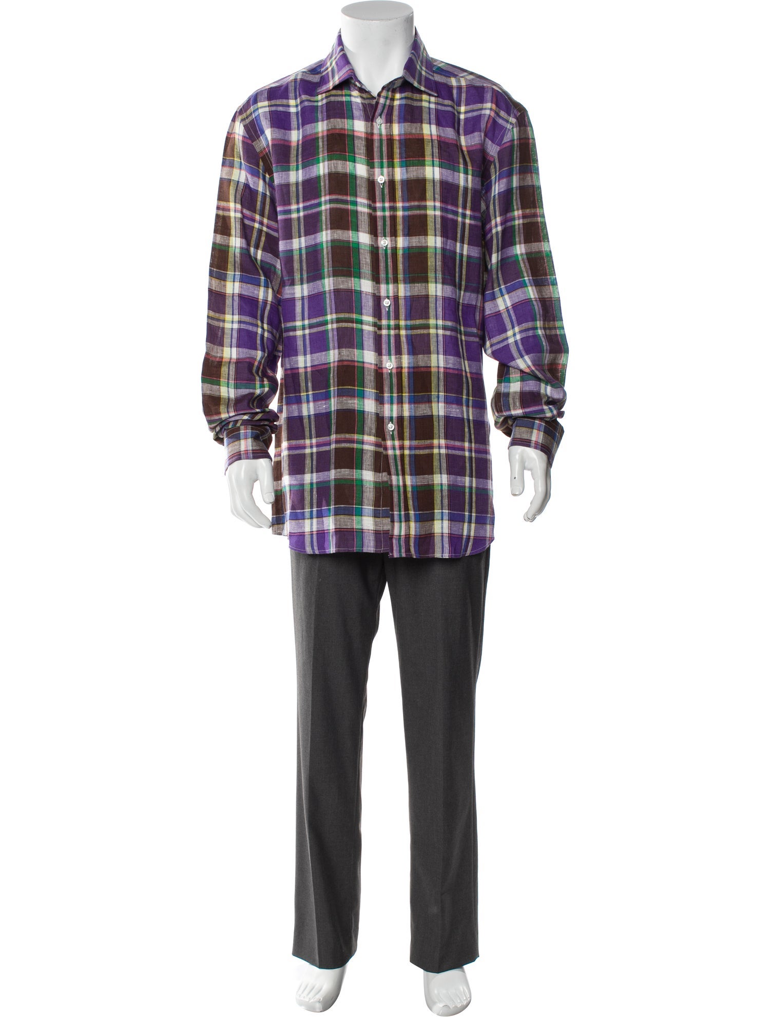 Ralph Lauren Purple Label Linen Plaid Print Shirt