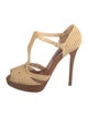 Ralph Lauren Purple Label Raffia Colorblock Pattern T-Strap Pumps