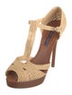 Ralph Lauren Purple Label Raffia Colorblock Pattern T-Strap Pumps