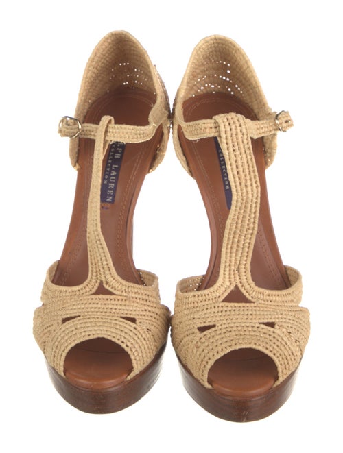 Ralph Lauren Purple Label Raffia Colorblock Pattern T-Strap Pumps