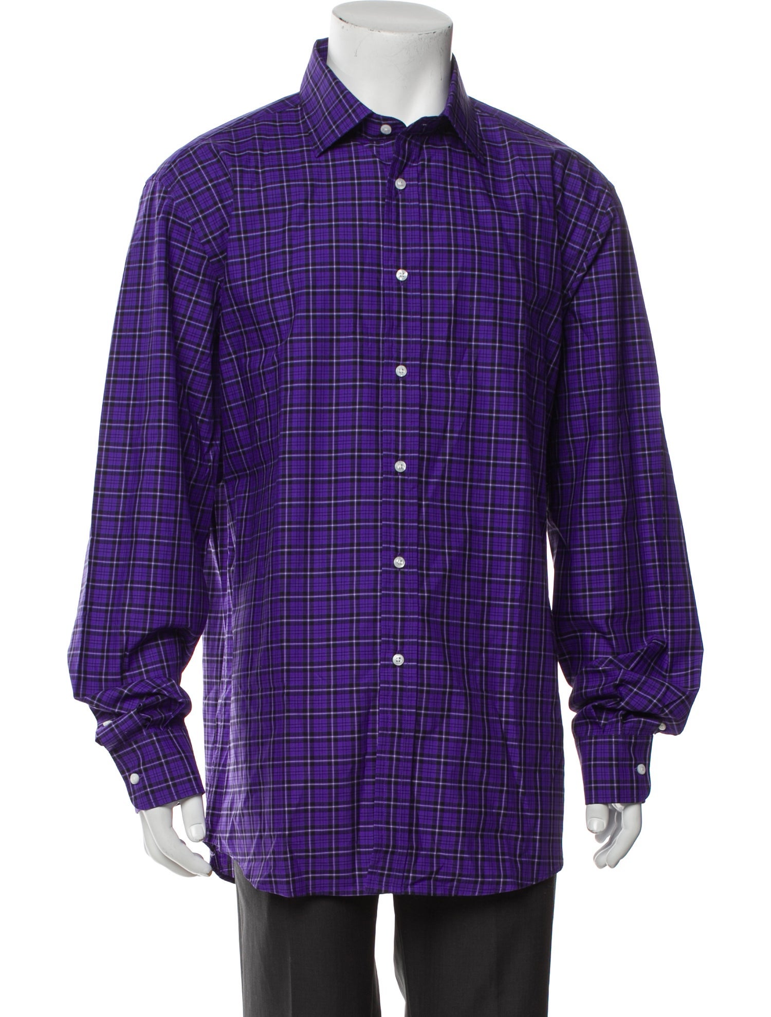 Ralph Lauren Purple Label Plaid Print Long Sleeve Dress Shirt