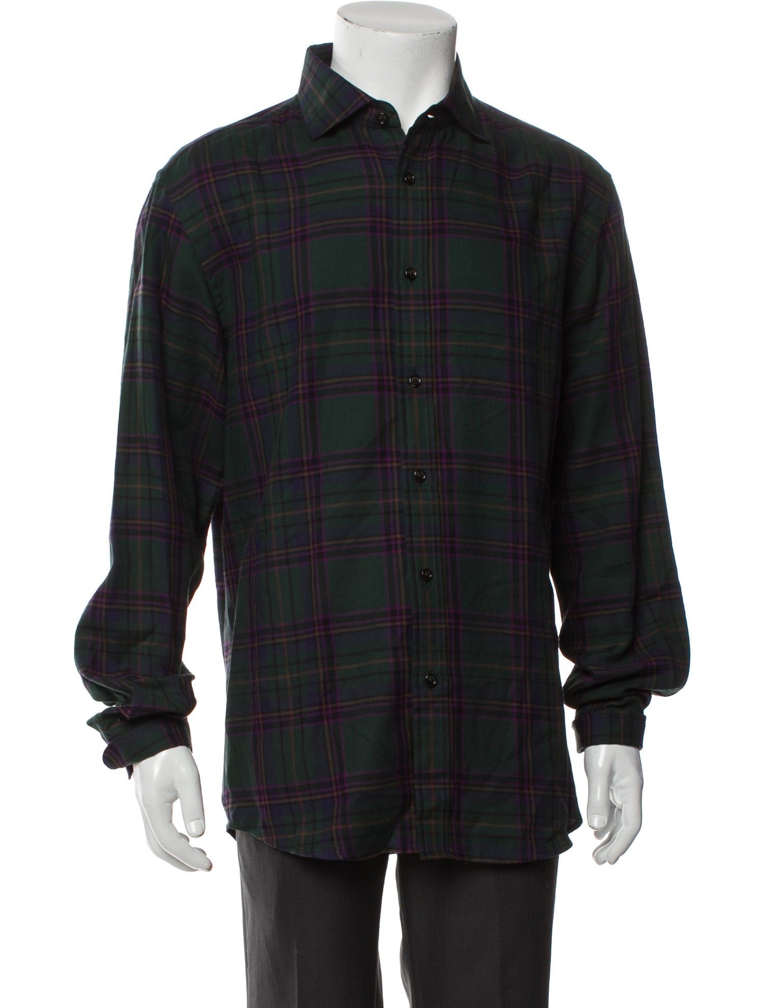 Ralph Lauren Purple Label Plaid Print Long Sleeve Dress Shirt