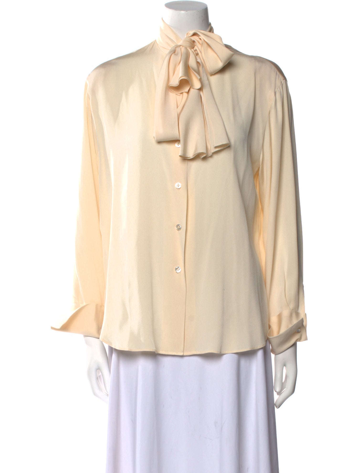 Ralph Lauren Purple Label Silk Tie Neck Button-Up Top