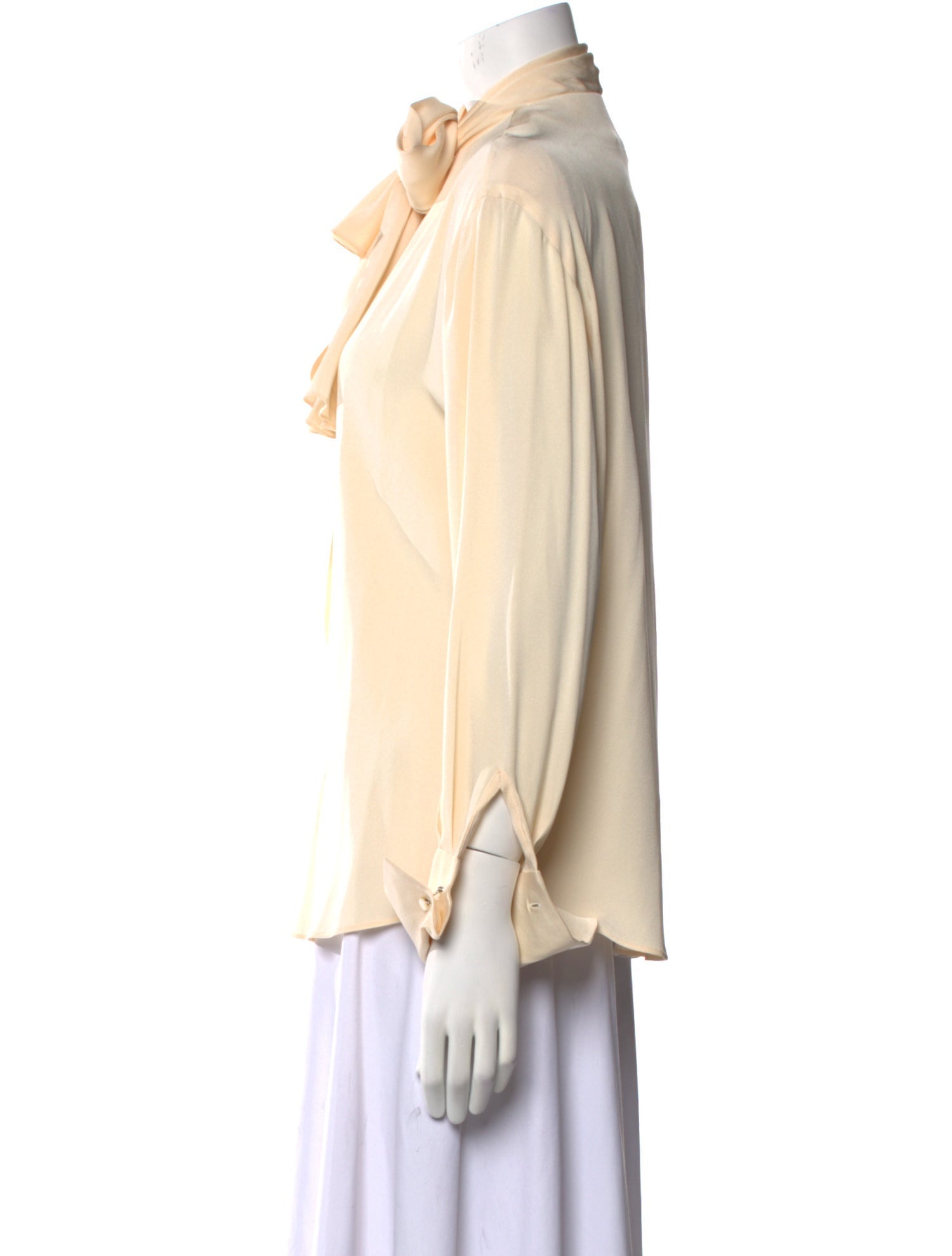 Ralph Lauren Purple Label Silk Tie Neck Button-Up Top