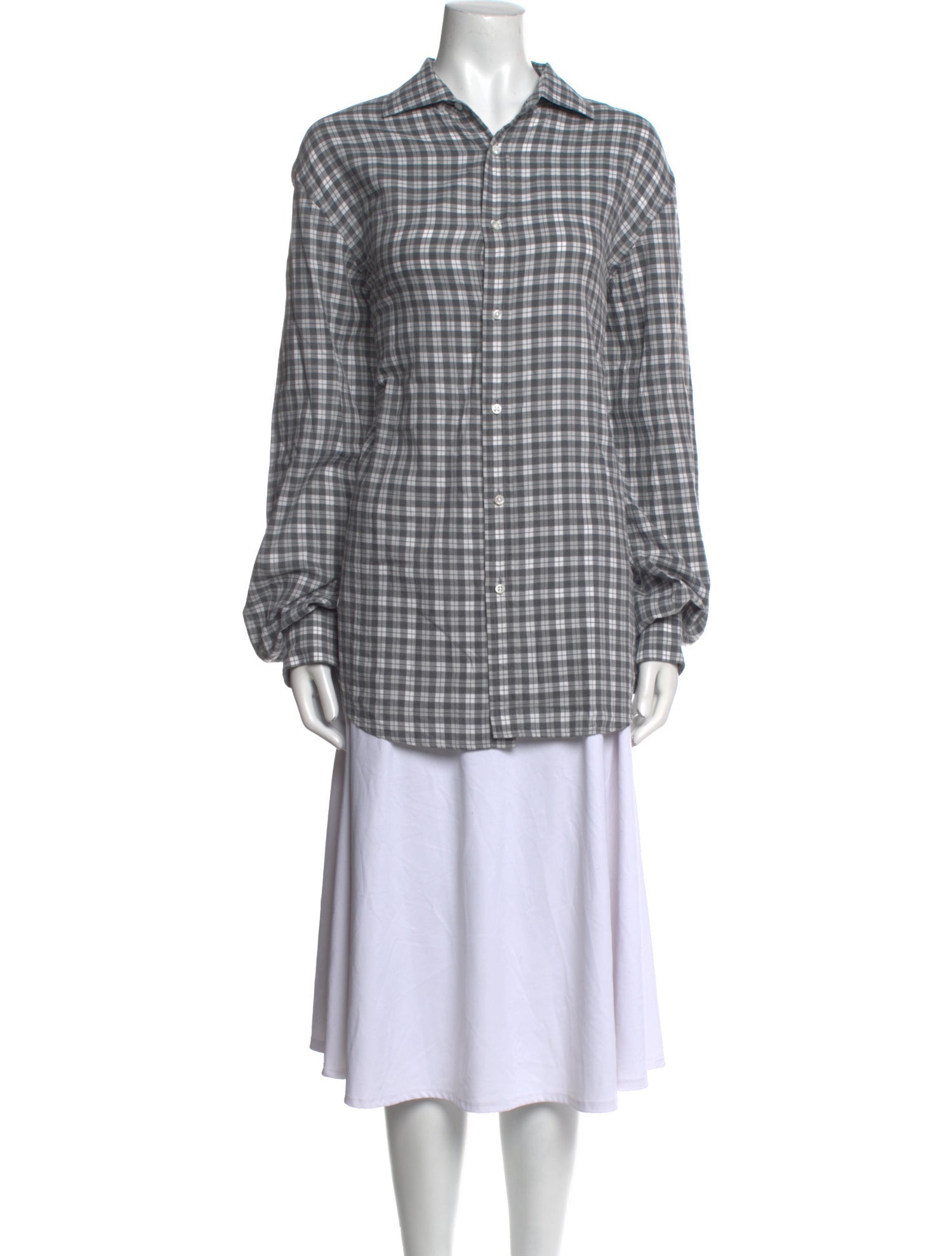 Ralph Lauren Purple Label Plaid Print Long Sleeve Button-Up Top