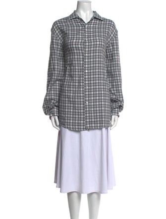 Ralph Lauren Purple Label Plaid Print Long Sleeve Button-Up Top