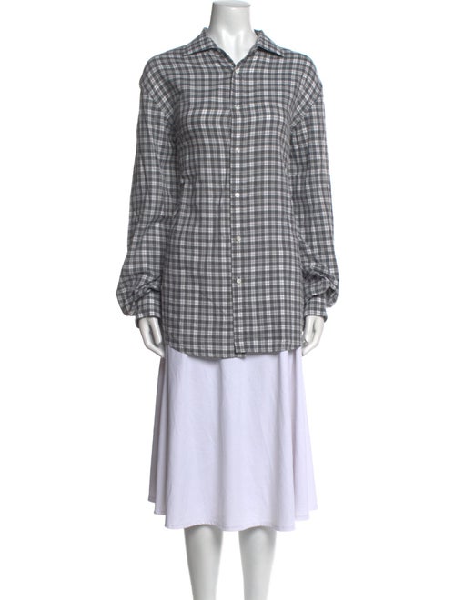 Ralph Lauren Purple Label Plaid Print Long Sleeve Button-Up Top