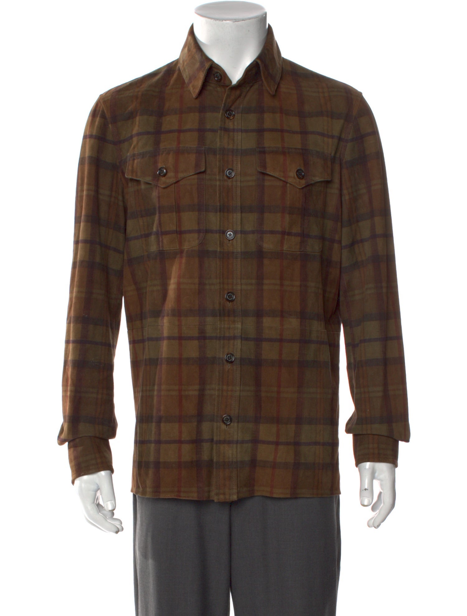 Ralph Lauren Purple Label Suede Plaid Print Western Shirt