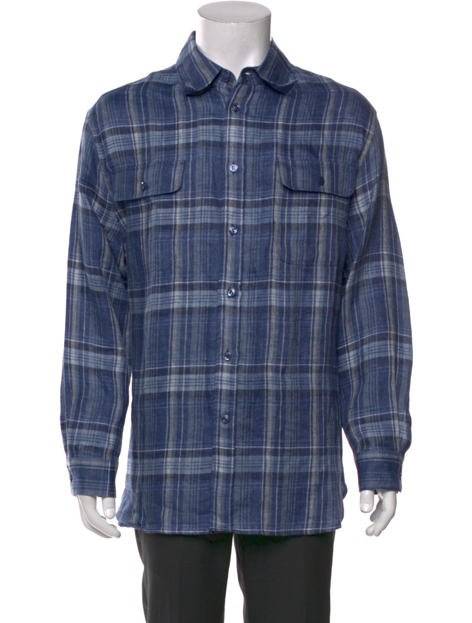 Ralph Lauren Purple Label Linen Plaid Print Shirt