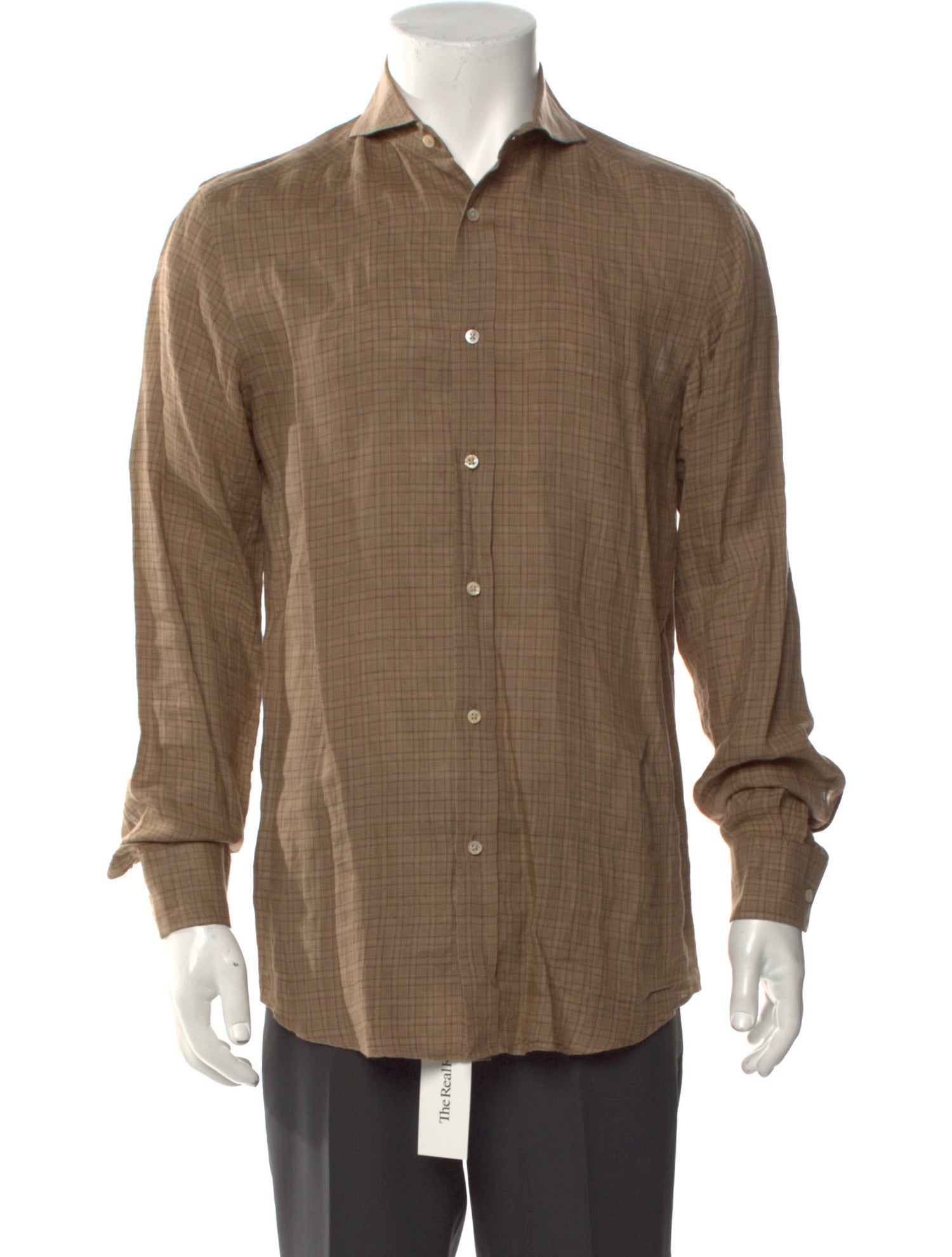 Ralph Lauren Purple Label Linen Plaid Print Dress Shirt