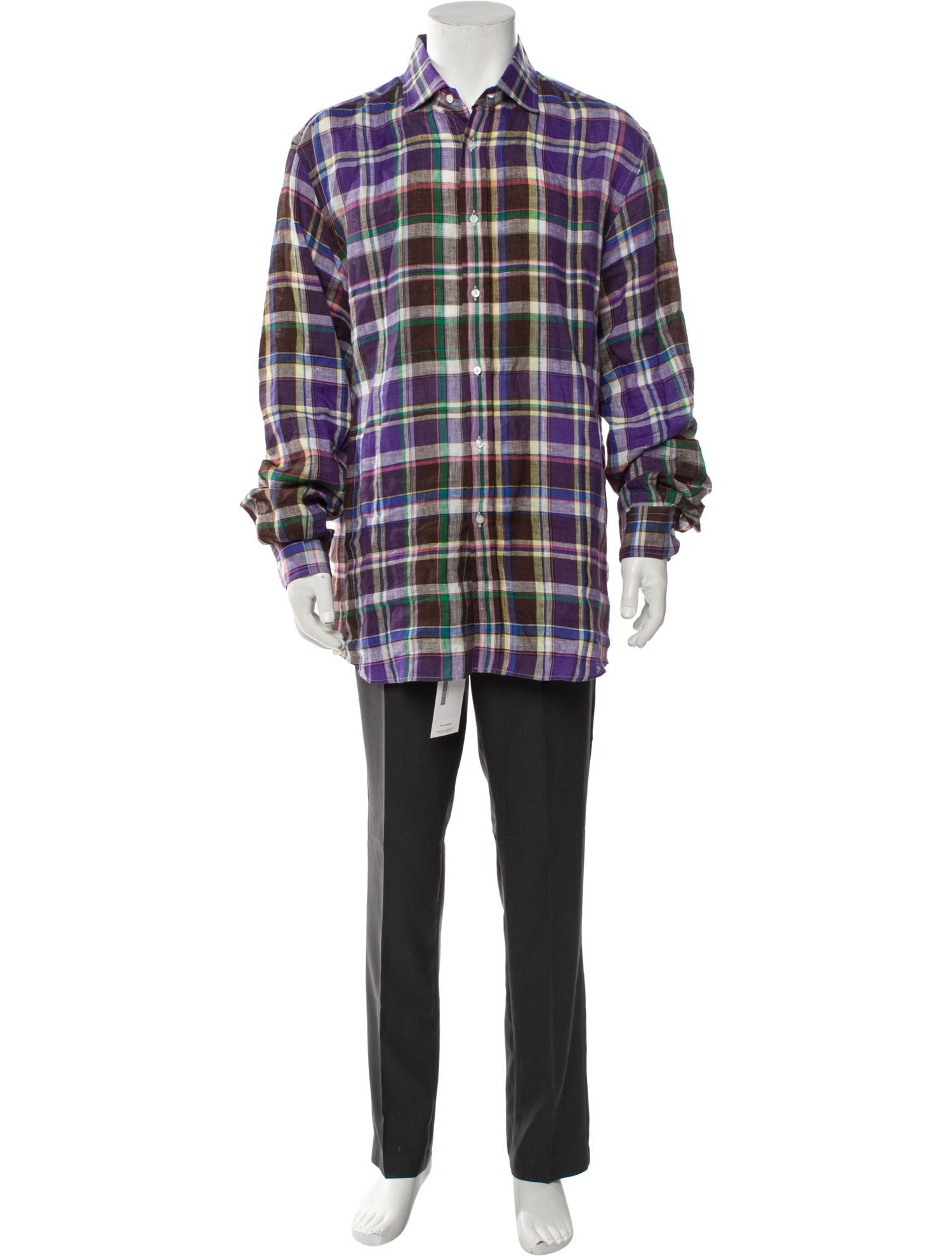 Ralph Lauren Purple Label Linen Plaid Print Shirt