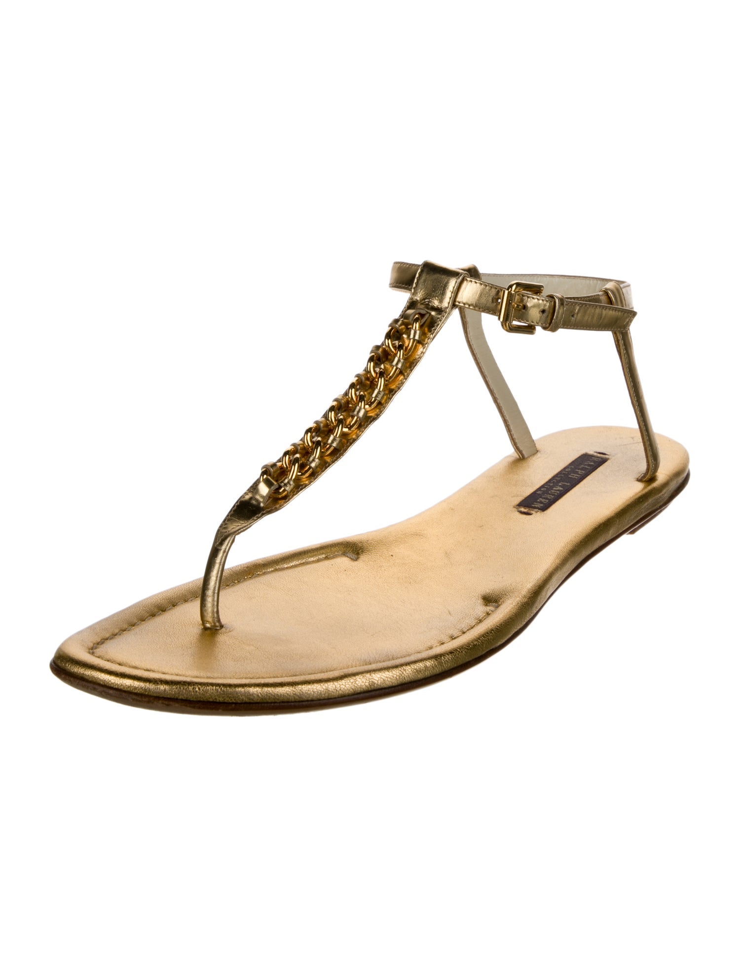 Ralph Lauren Purple Label Leather Animal Print T-Strap Sandals