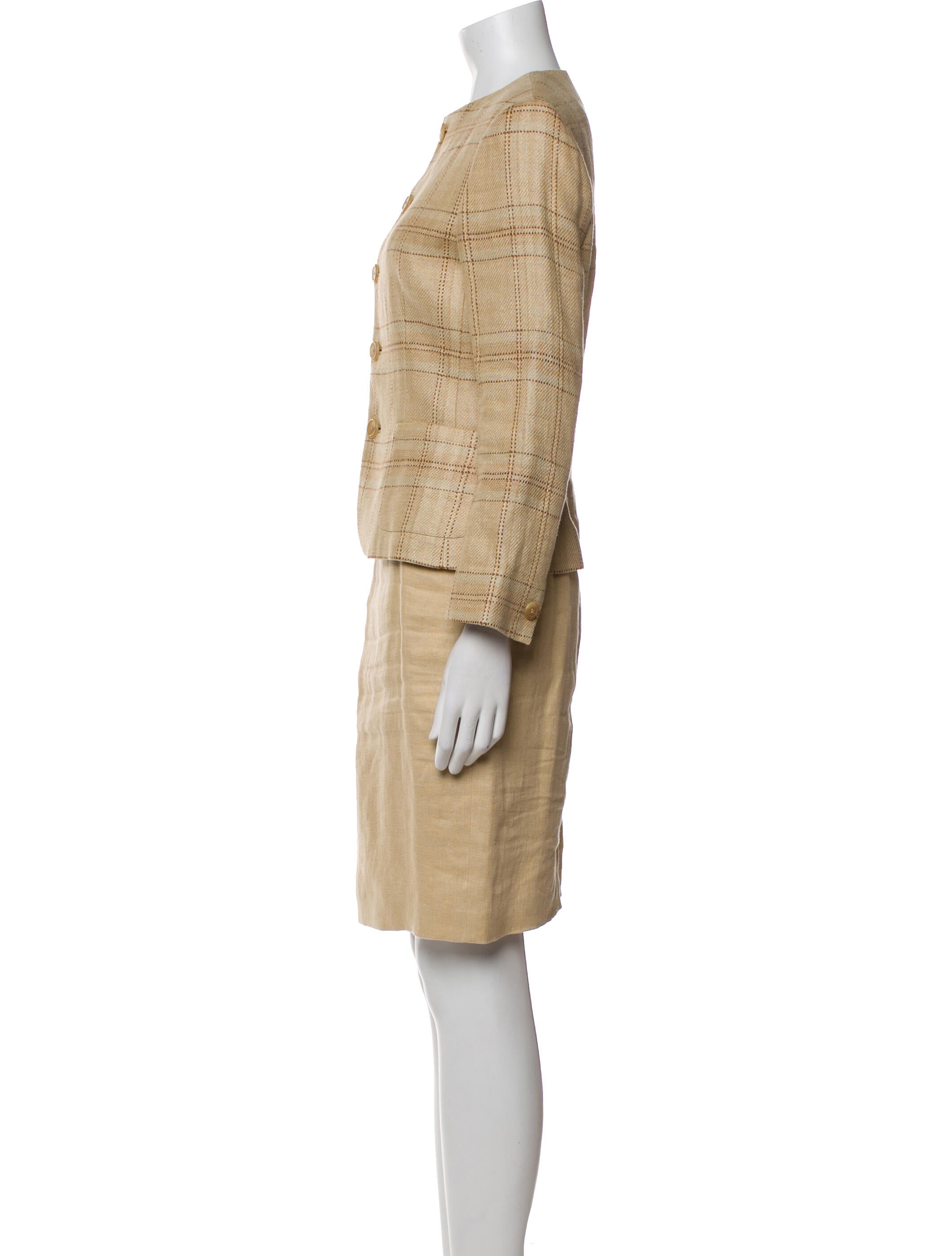 Ralph Lauren Purple Label Linen Plaid Print Skirt Suit