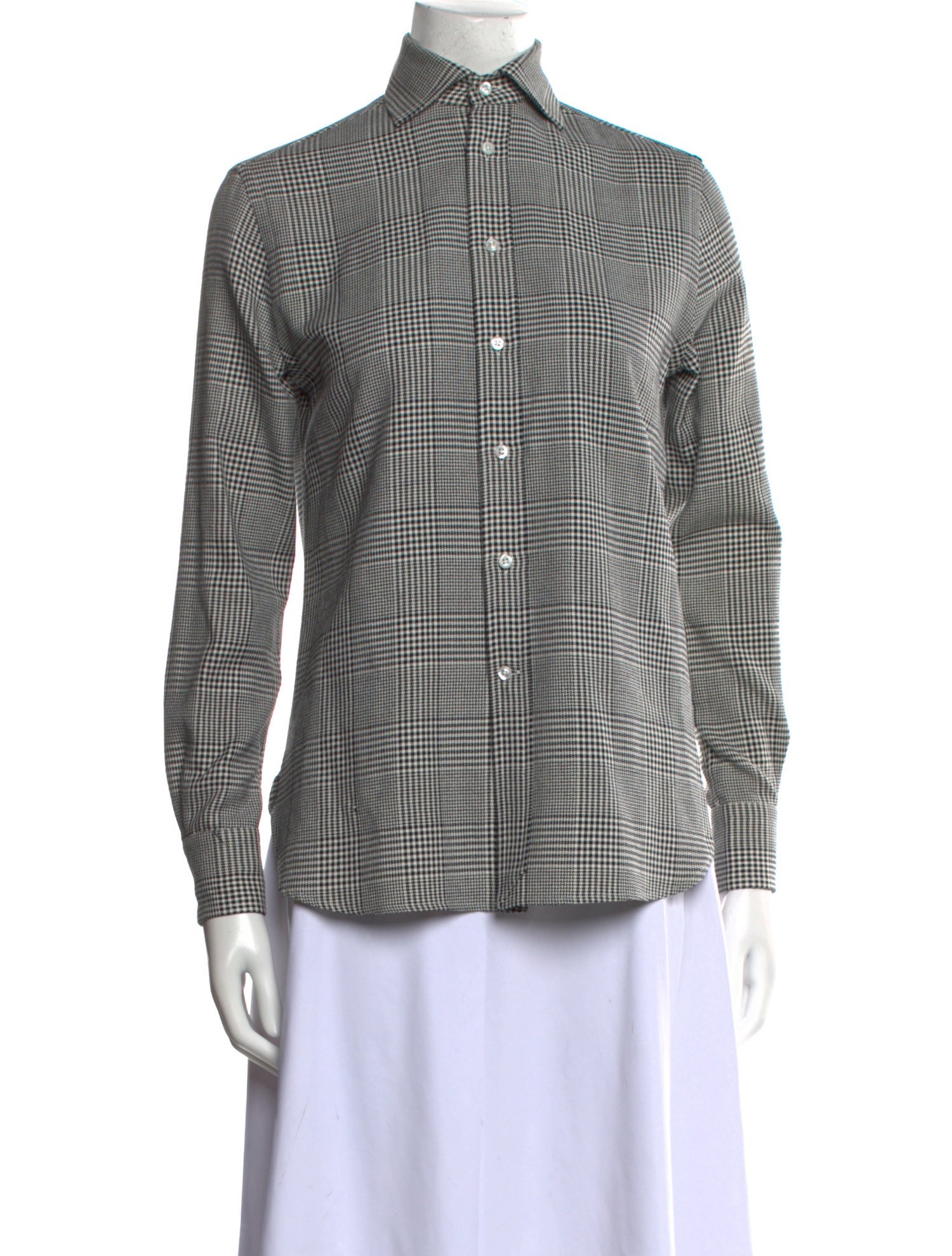 Ralph Lauren Purple Label Plaid Print Long Sleeve Button-Up Top