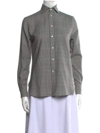 Ralph Lauren Purple Label Plaid Print Long Sleeve Button-Up Top