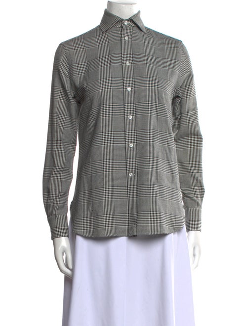 Ralph Lauren Purple Label Plaid Print Long Sleeve Button-Up Top