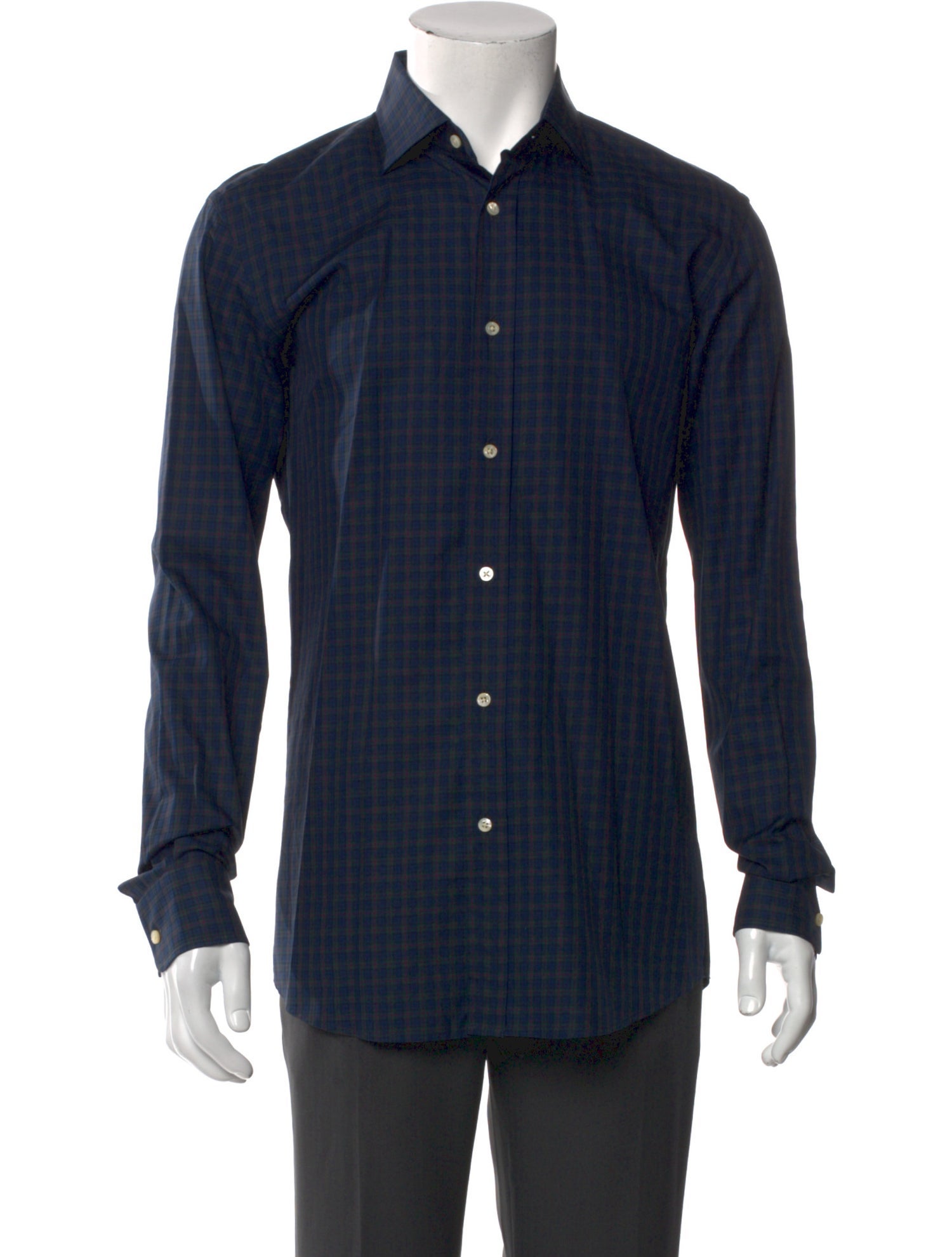 Ralph Lauren Purple Label Plaid Print Long Sleeve Dress Shirt