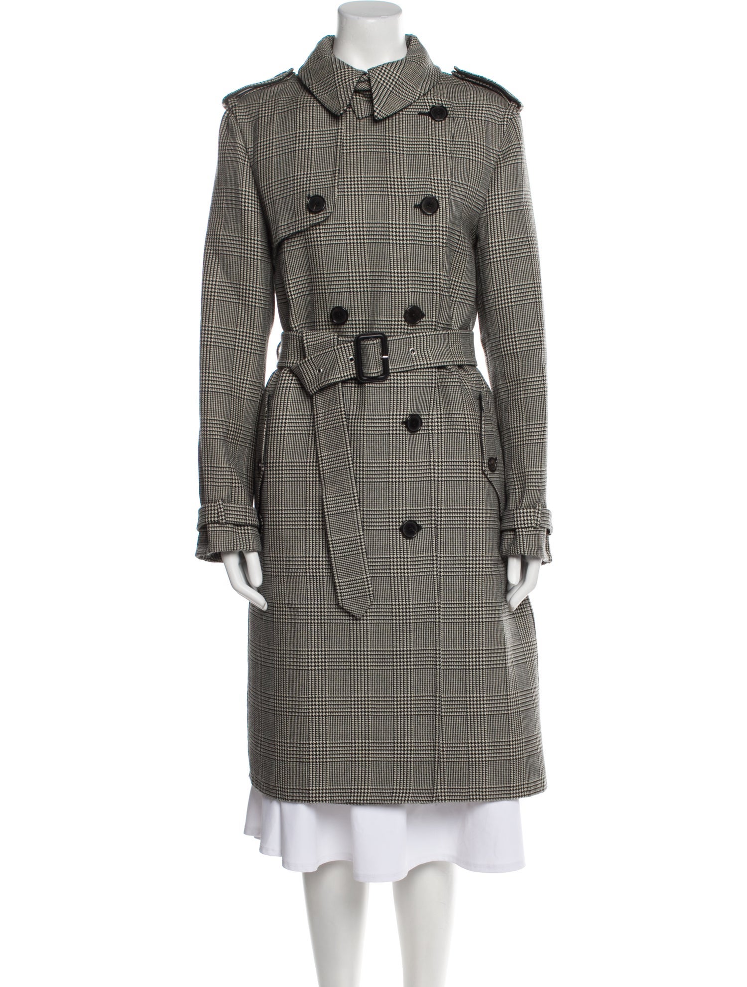 Ralph Lauren Collection Virgin Wool Houndstooth Print Trench Coat