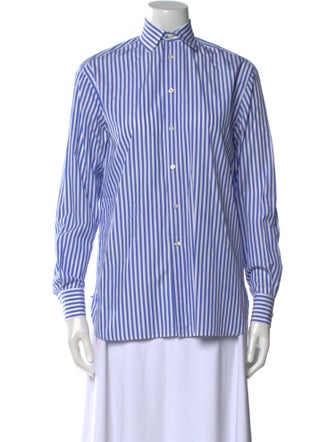 Ralph Lauren Purple Label Striped Long Sleeve Button-Up Top