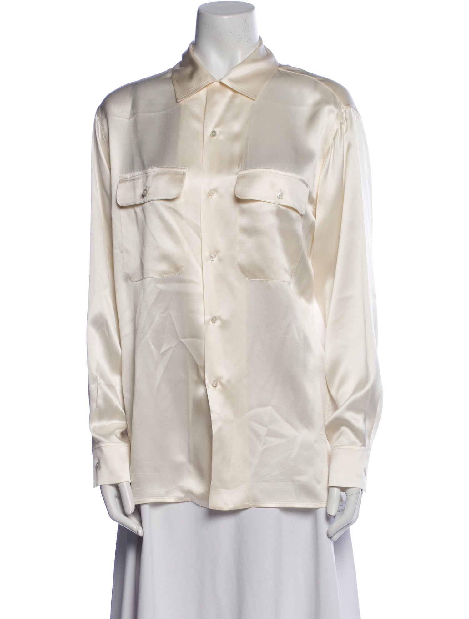 Ralph Lauren Purple Label Silk Long Sleeve Button-Up Top