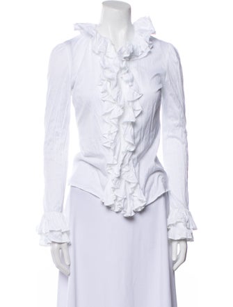 Ralph Lauren Collection Mock Neck Long Sleeve Button-Up Top