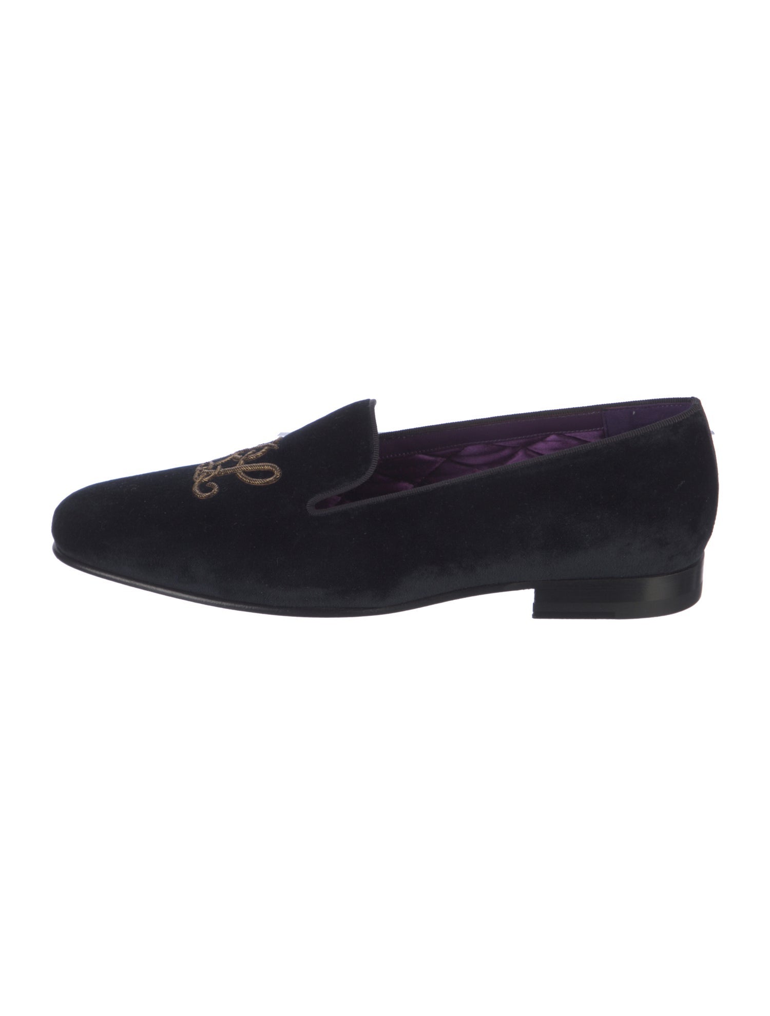 Ralph Lauren Purple Label Velvet Embroidered Accent Loafers