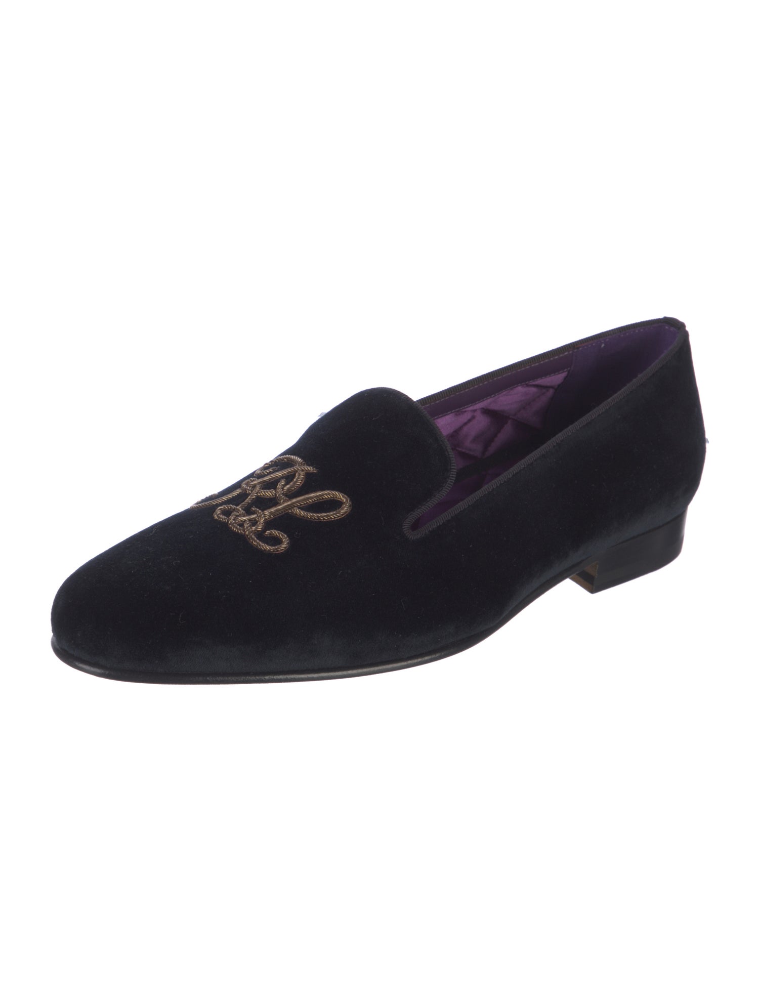 Ralph Lauren Purple Label Velvet Embroidered Accent Loafers