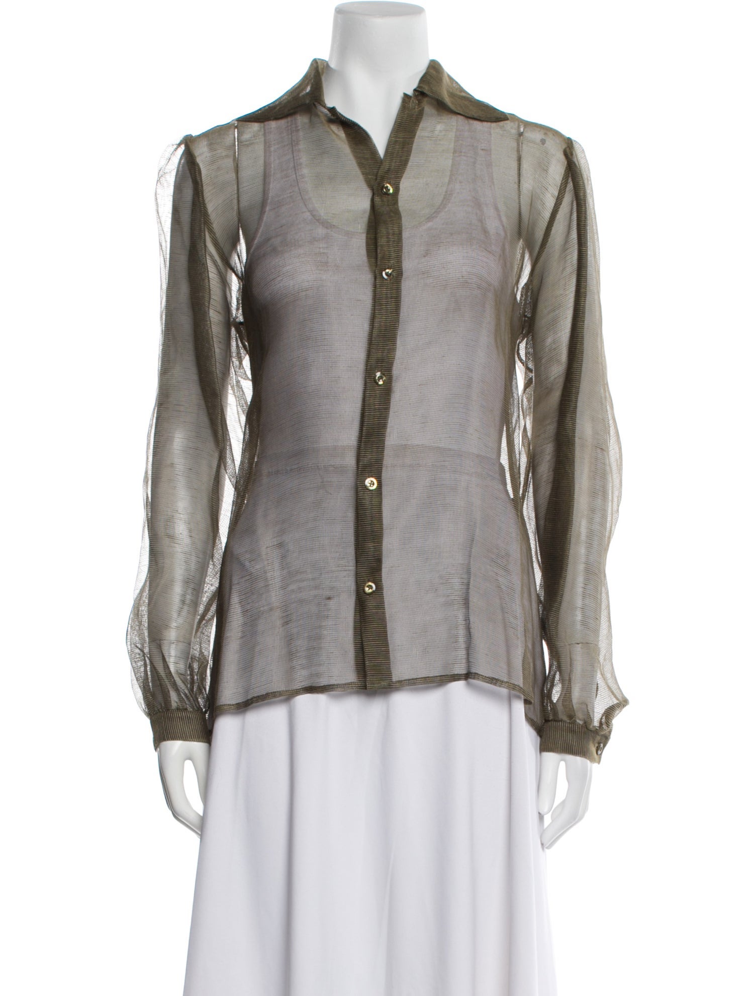 Ralph Lauren Purple Label Linen Long Sleeve Button-Up Top