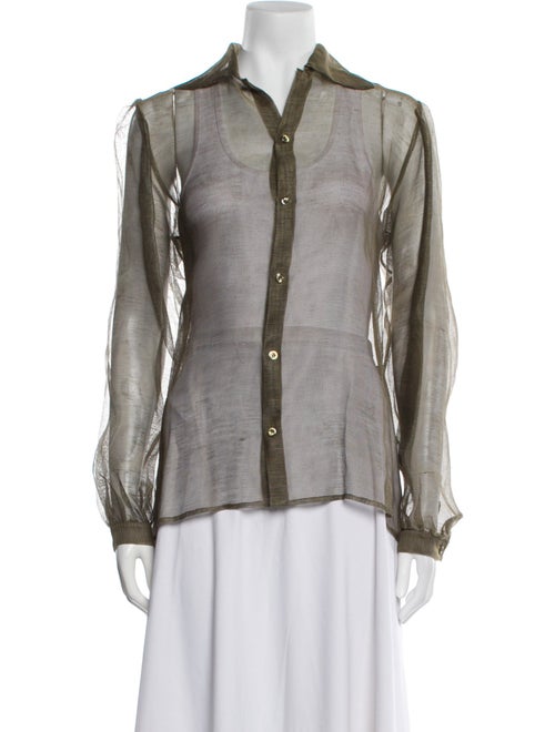 Ralph Lauren Purple Label Linen Long Sleeve Button-Up Top