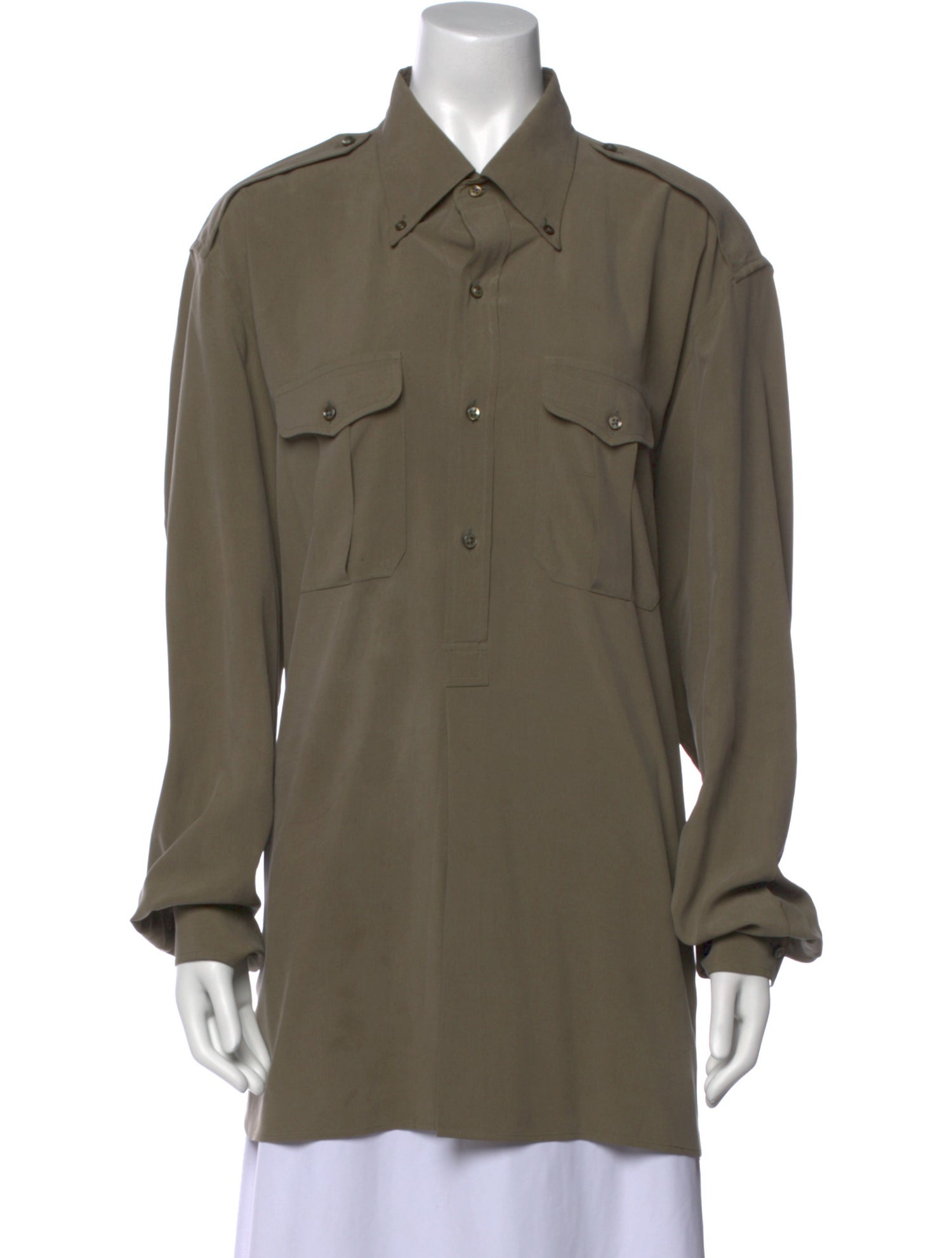 Ralph Lauren Purple Label Silk Long Sleeve Button-Up Top