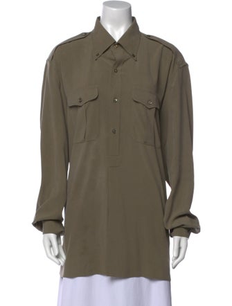 Ralph Lauren Purple Label Silk Long Sleeve Button-Up Top