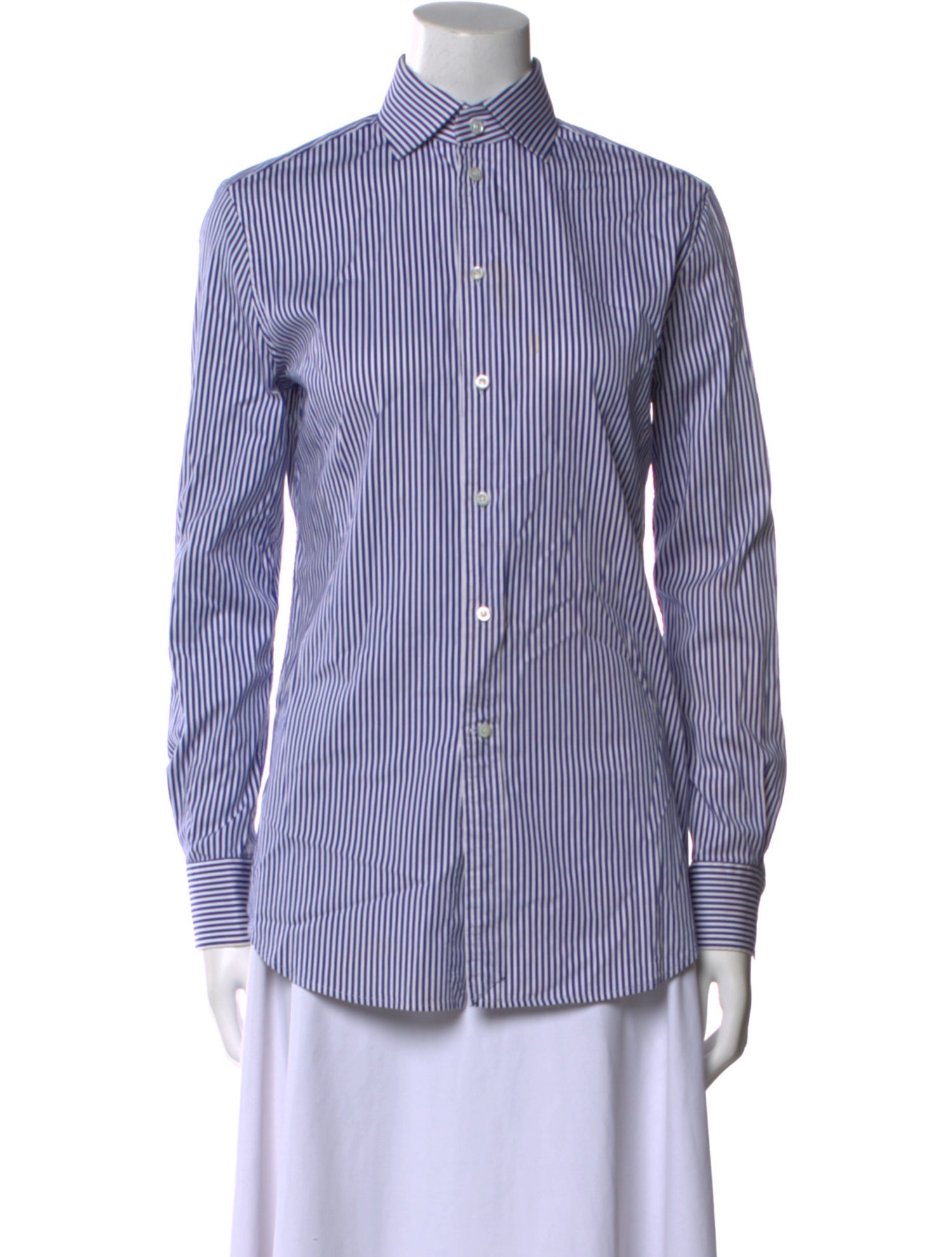Ralph Lauren Purple Label Striped Long Sleeve Button-Up Top