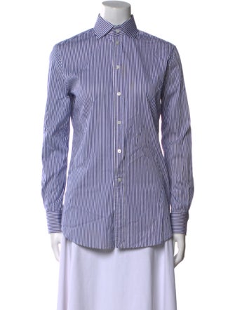 Ralph Lauren Purple Label Striped Long Sleeve Button-Up Top