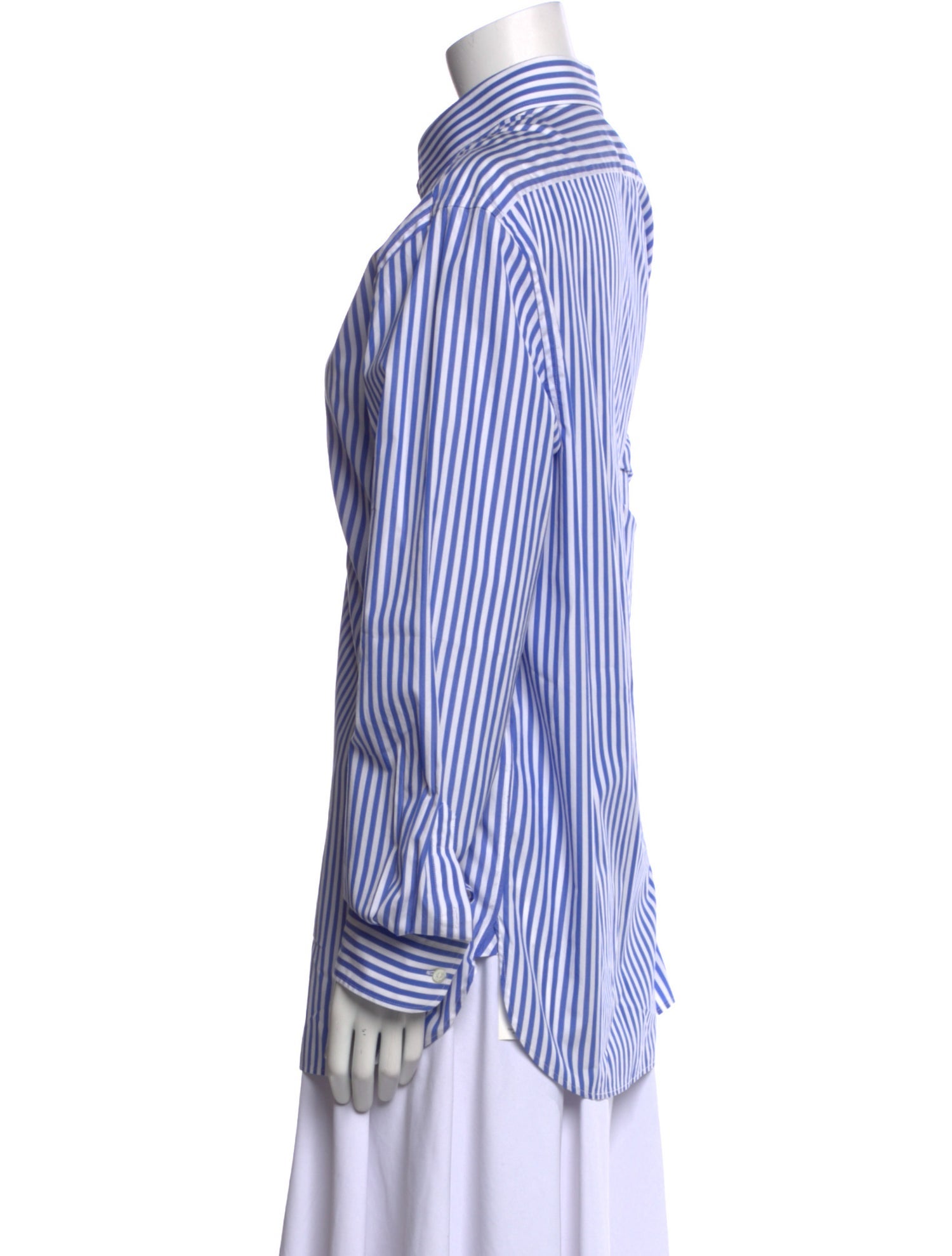Ralph Lauren Purple Label Striped Mock Neck Button-Up Top