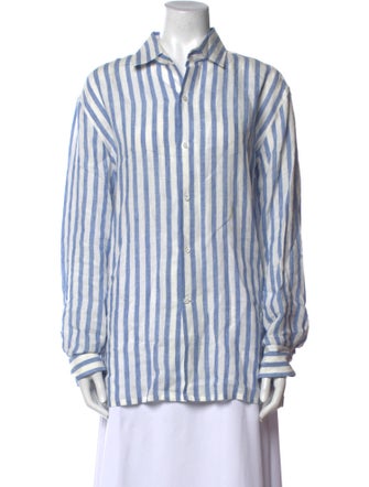 Ralph Lauren Purple Label Linen Striped Button-Up Top