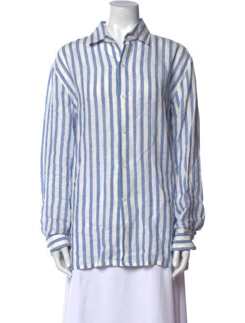 Ralph Lauren Purple Label Linen Striped Button-Up Top