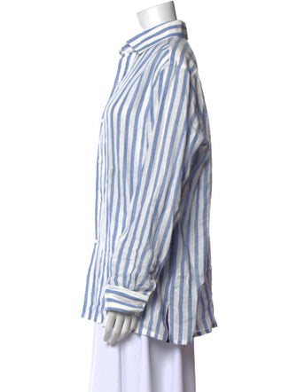 Ralph Lauren Purple Label Linen Striped Button-Up Top