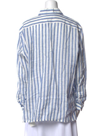 Ralph Lauren Purple Label Linen Striped Button-Up Top